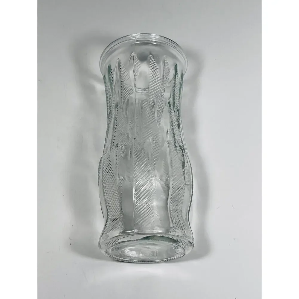 Vintage E O Brody Clear Glass Feather and Dart Pattern‎ Vase 8.5” Tall 1960’s